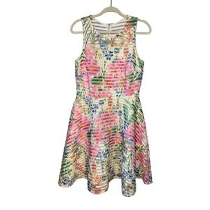Gabby Skye Women's Floral Mesh Fit Flare‎ Dress Size 8 Sleeveless Zip Back